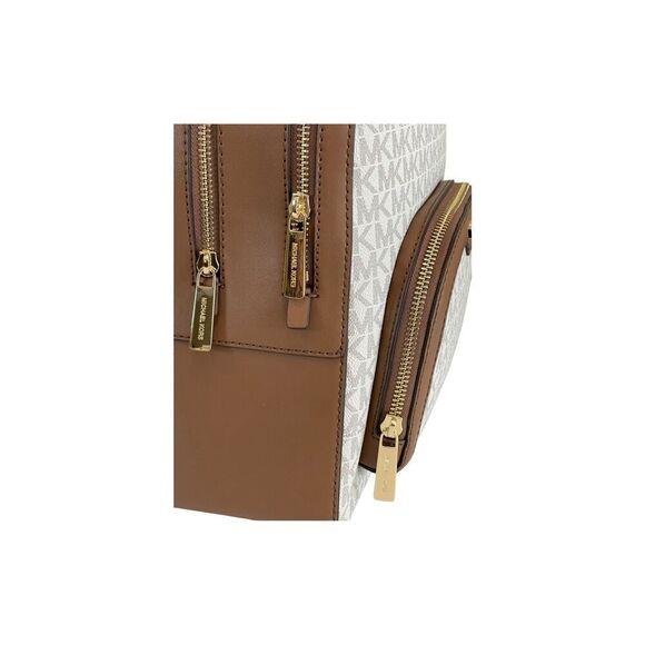 Michael Kors Jaycee Medium Zip Pocket Backpack Bag Tote Vanilla Logo Leather NWT main image 4